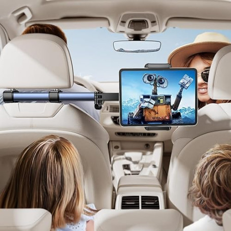TRYONE Support Tablette Voiture pour Appuie-Tête, Bras Long 46 cm, 3-en-1, Compatible iPad, Tablettes et Smartphones 4,7–16,1 Po