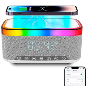 Lampe chargeur sans fil, Réveil numérique avec éclairage RGB et veilleuse | Lampe Multifonctionnelle,Support de Charge pour Télé