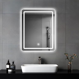 MYGIIVOVO Miroir Salle de Bain avec Eclairage, 60 x 45 cm | Miroir Mural Led avec Interrupteur Tactile, 3 Couleurs à intensité V