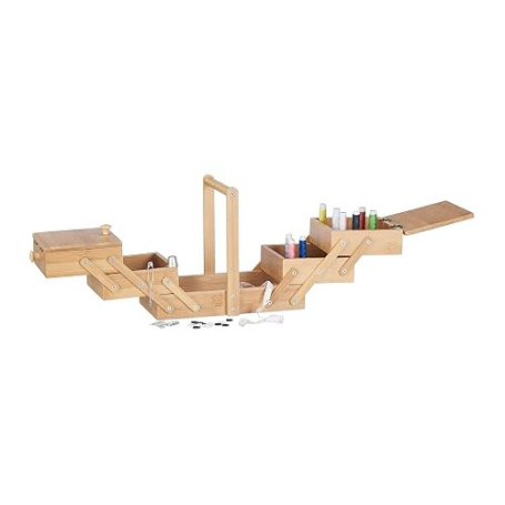 Relaxdays 10022204 Petite Boîte à Ouvrage Bambou Coffret Couture Travailleuse sans Contenu Corbeille Couvercle 20x27x15cm, Natur