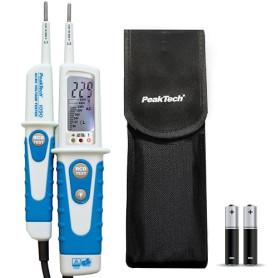 PeakTech 1090 – Testeur de Tension AC/DC 2 Pôles, Affichage LCD, Résistant à la Poussière et aux Éclaboussures (IP64), Test FI,