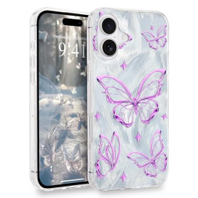 L-FADNUT Coque Compatible avec iPhone 16 Motif de Papillon Violet Creux | Brillante Paillettes Femmes Antichoc Silicone Bumper C