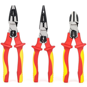 FOURROBBER Jeu de 3pcs VDE pinces isolées 1000 v | inclus Pince Universelle, Pince à Bec long et Pince Coupante, Poignée en Caou