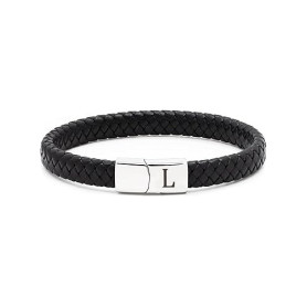 TOLOWOBK Bracelet Cuir Homme Tressé avec Initiale Alphabet Noir Manchette | Cuir Bracelets 21cm avec Fermoir Magnétique Cadeau N