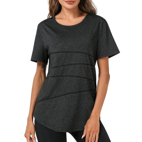 Terecey T-Shirt Sport Femme Manches Courtes UPF 50+ Confortable et Respirant Haut de Fitness Séchage Rapide pour Entraînement Ru