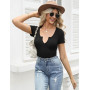 Aottori T Shirt Femme Col V Manches Courtes Coupe Décontractée Uni Été | Tissu uni, col V avec manches courtes, coupe décontract