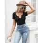 Aottori T Shirt Femme Col V Manches Courtes Coupe Décontractée Uni Été | Tissu uni, col V avec manches courtes, coupe décontract