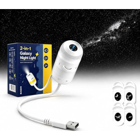 Projecteur Ciel Etoile Galaxie 2-en-1 USB Veilleuse Dimmable 360° Rotation | HD Galaxy Projector, Dimmable Colorful Night Light,