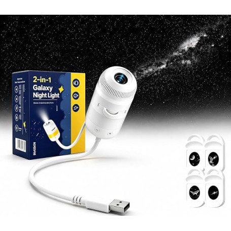 Projecteur Ciel Etoile Galaxie 2-en-1 USB Veilleuse Dimmable 360° Rotation | HD Galaxy Projector, Dimmable Colorful Night Light,