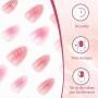 Zosutetoxo Faux ongles amande courte 3D fleurs rose ombré or ongles à coller faux ongles set pour femmes