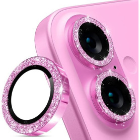 Coiwxmoi Protecteur d'Objectif de Caméra pour iPhone 16/16 Plus,Dureté 9H Verre Trempé Protection,Glitter Camera Arrière Protect