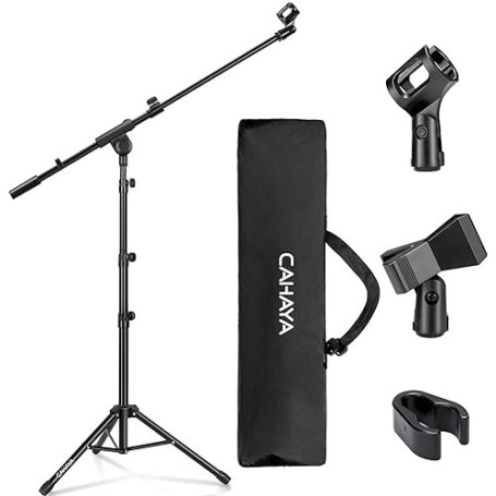 CAHAYA Pied de Micro 2 en 1 - Réglable, Pliable, Stable | Deux clips, sac de transport, chant, podcast, streaming, conférence, s
