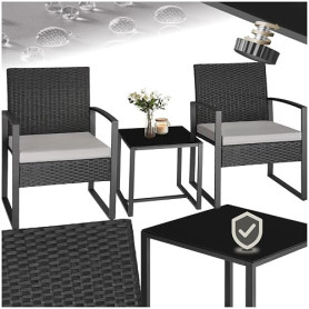 tectake® Ensemble Salon de Jardin Exterieur 2 Chaise Confortable avec Table de Jardin en Poly Rotin et Acier, Mobilier de Jardin