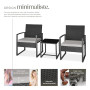 tectake® Ensemble Salon de Jardin Exterieur 2 Chaise Confortable avec Table de Jardin en Poly Rotin et Acier, Mobilier de Jardin