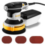 DEKOPRO 300W Ponceuse Orbitale Excentrique, 6 Vitesses, 14000RPM, Papier Abrasif 16 Pièces, Patin de Ponçage 125mm, Collecteur d