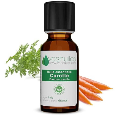 Voshuiles - Huile Essentielle Carotte - 10ml - 100% Pure et Naturelle - HEBBD - Utilisation en Massage dans Huile Végétale - Par