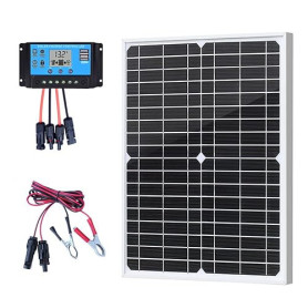 XINPUGUANG Kit Panneau Solaire 20W 12V, Panneau solaire 20W avec câble d'extension de 2 m, Chargeur d'entretien Solaire Portable