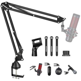 Bras Micro,Aokeo AK-35 Pied Micro réglable Support de Microphone pour HyperX QuadCast,SoloCast,Blue Yeti,Blue Snowball,Elgato Wa