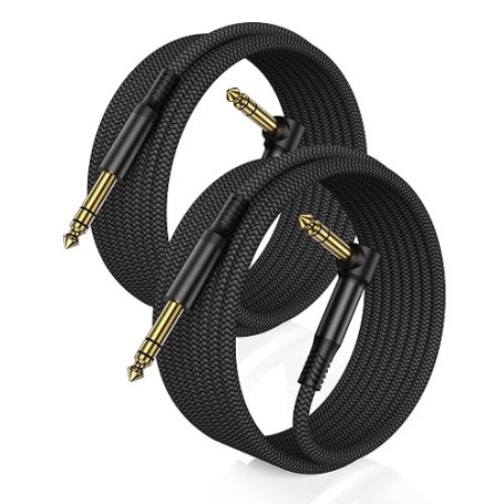 RUXELY Câble Stéréo Audio Jack 6,35mm 3M 2P,Cordon Guitare Instrument TRS | Câble Coudé 1/4 Mâle vers Mâle à Angle Droit pour Gu