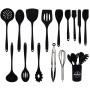 Scinouakpy Set de Ustensiles de Cuisine en Silicone 15 Pièces avec Porte-Ustensiles, Sans BPA, Ustensile Cuisine Résistant à la 
