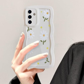 UEEBAI Coque pour Samsung Galaxy S24 FE, Wave Frame Marguerite Étui en Silicone Liquide, Housse de Téléphone en Motif de Daisy F
