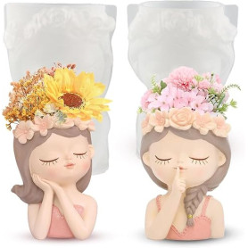 DMOYS Lot de 2 moules en silicone 3D pour fille - Pour pot de fleurs et filles - Moule à béton 3D - Moule en résine époxy - Moul