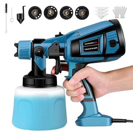 Pistolet a Peinture,800W HVLP Pistolet à Peinture Électrique,5 Buses en cuivre et 3 Motifs, réservoir de 1400 ML, pour Intérieur