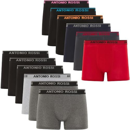 ANTONIO ROSSI (lot de 12) boxers ajustés pour hommes - Boxers pour hommes avec ceinture élastique