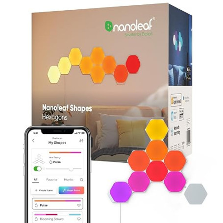 Nanoleaf Shapes Hexagone Kit de Démarrage, 9 Panneaux Lumineux LED Connectés - Appliques Murales Luminaires Intérieur Modulaires