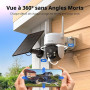 Caytail 2K Camera Surveillance WiFi Exterieure sans Fil avec Panneau Solaire, 360° PTZ Camera Exterieur Batterie, 2.4Ghz, PIR Dé