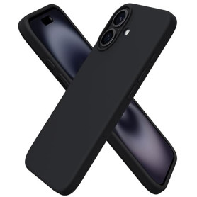 ORNARTO Coque pour iPhone 16 Silicone (Noir) | en Silicone Liquide, Protection Antichoc Complète, Intérieur Doux en Microfibre