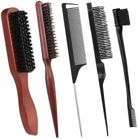 5 Pièces Brosse Plaquante Cheveux, Brosse Poils Sanglier, Brosse Cheveux Poils De Sanglier, Brosse Cheveux pour Cheveux Longs, B