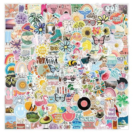 Ptyism 200 Pièces Stickers Aesthetic，Autocollant Aétanche丨Stikers Waterproof，Autocollants en Vinyle Waterproof Gommettes Pour le