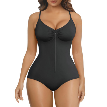 SHAPERX Body Gainant Femme Zip + Crochets – Ventre Plat Fort Maintien, Facile à Enfiler, Sculptant Taille & Hanches, Invisible s