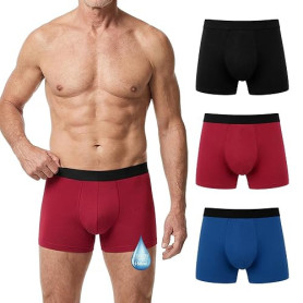 LOFIR Boxer Incontinence Homme en Coton: Caleçon Anti-Fuite Urinaire Lavable pour Jour et Nuit Seniors 150 ml Lot de 3 Multicolo