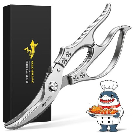 MAD SHARK Ciseaux à Volaille Robustes Ciseaux de Cuisine Verrou de Sécurité | Poignée anti-dérapante, mécanisme à ressort, compa