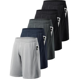 miijoory Lot de 5 Shorts de Sport Homme à Poches, Séchage Rapide | Taille Élastique, Matière Légère et Respirante, Évacue l'humi