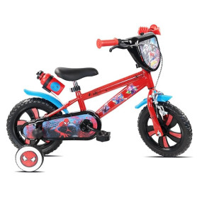 Vélo 12" Spiderman de Marvel/Disney - 1 Frein - Pignon Fixe - Pneus Increvables EVA - Roues Bâtons - Plaque - 2 Stabilisateurs -