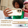 Teageo Coque pour iPhone 16 Bouclée Cadre Protection, Beige | Elégant Bord Doré Galvanisé Vague Anti-Chute Camera Protection Pho
