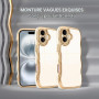 Teageo Coque pour iPhone 16 Bouclée Cadre Protection, Beige | Elégant Bord Doré Galvanisé Vague Anti-Chute Camera Protection Pho