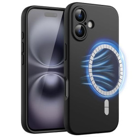 JETech Coque Silicone Magnétique pour iPhone 16, Noir | Compatible avec MagSafe, Toucher Soyeux, Protection Complète de l'Object