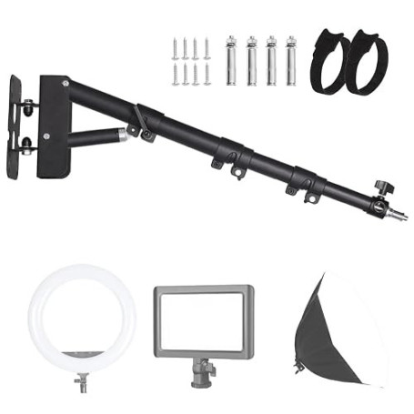 FEIFANTEAM Bras de Suspension Triangulaire Mural 110 cm, Flexible à 180 Degrés de Rotation, Support Mural pour Anneau Lumineux p
