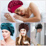 PAEFIU 4 Pcs Bonnet Satin Cheveux Nuit, Bonnet de Sommeil Femme Élastique pour Le Soin des Cheveux(Noir,Cyan,Café,Vin Rouge) | S