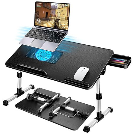 AirOpen Table de Lit pour Ordinateur Portable, Pliable, Réglable en Hauteur et Angle, Plateau de Lit avec Tiroir/Refroidisseur P