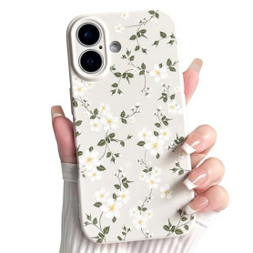NITITOP Coque pour iPhone 16 Mignon Floral Fleur à Pétales, Blanc | Vintage Adorable Flower, pour Femme Fille, Housse de protect