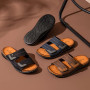 JOMIX Sandales Homme en Cuir Chaussures de Plage Tongs Hommes Chaussons d'été Confortables pour Maison Piscine Mer Douche