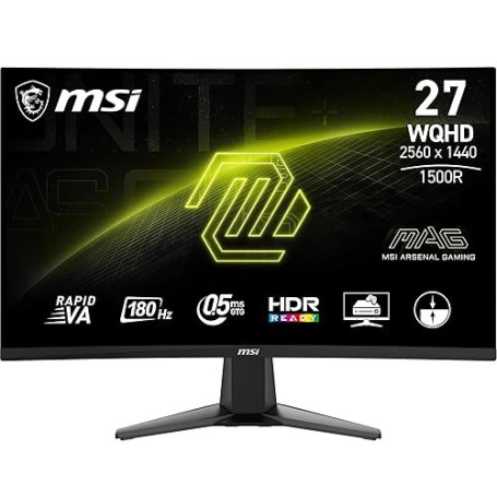 MSI MAG 27CQ6FA Écran Gaming incurvé 27" WQHD | Dalle Rapid VA 2560x1440, 180Hz, 0,5ms, courbure 1500R, compatible VESA, HDMI, D