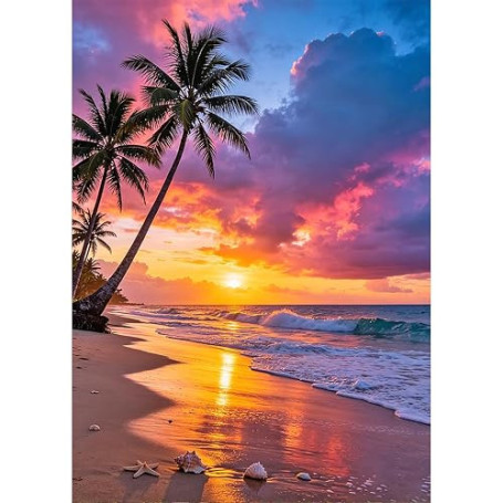 TDFERAN Diamond Painting Coucher de Soleil Sur La Mer 30x40cm Tableau Perle Diamant Paysage Palmiers Painting Diamant Coucher de