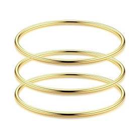 MYGLOAR Paquet de 3 bracelets ronds ultra-fins pour femmes en or - Bracelets empilables plaqués or 18 carats en acier inoxydable