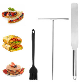 3 Pièces Ensemble Étaleur et Spatule à Crêpes, Inoxydable Etaleur Crepe | Étaleur de Pâte en Forme de T, Repartiteur de Pate a C